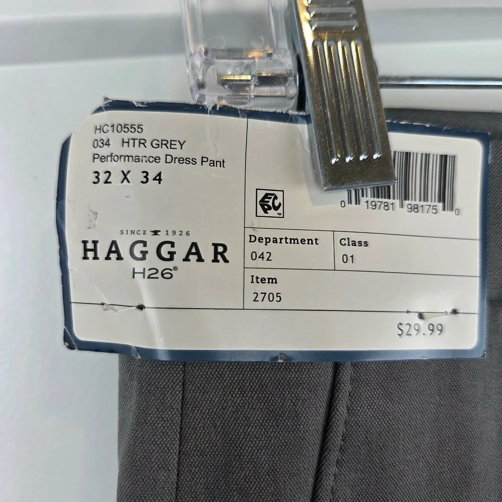 NWT Haggar H26 Men's Performance Dress‎ Pants Slim Fit Heather Gray 32 x 34